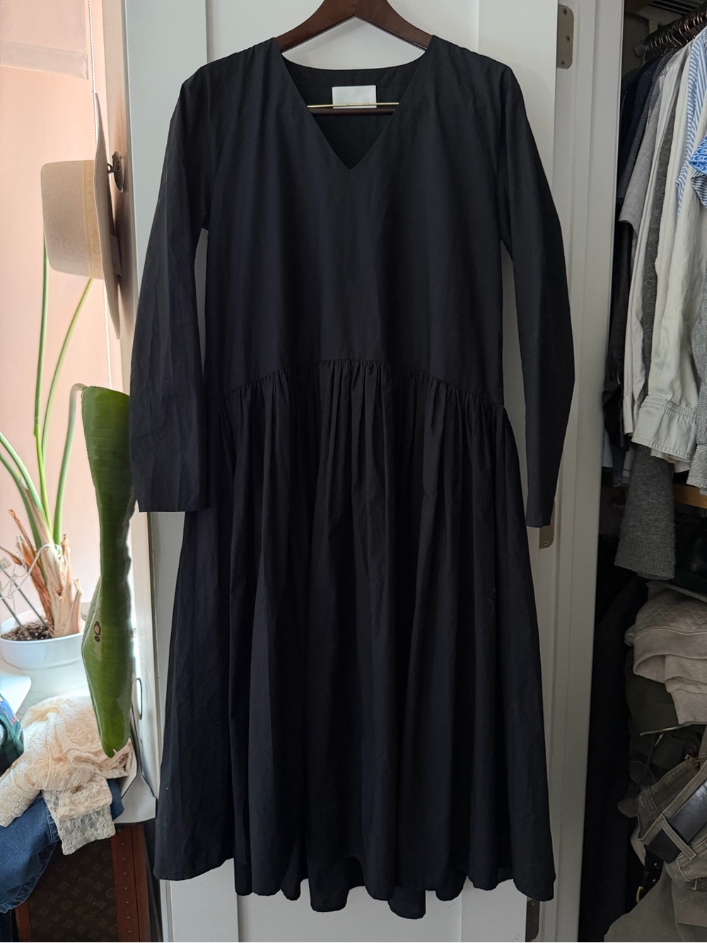 Merlette Cotton pleated midi maxi long sleeve dress